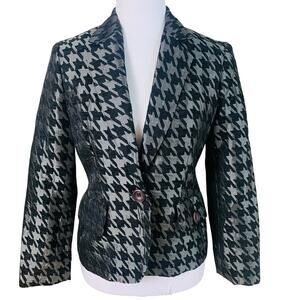 Louben Size 2 Houndstooth Jacket Blazer Black and Gun Metal Gray Formal Career